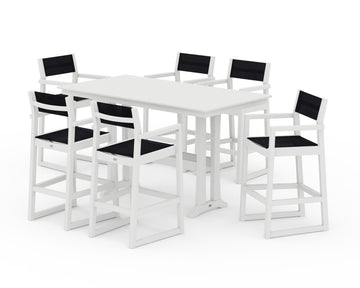 EDGE Sling Arm Chair 7-Piece Farmhouse Bar Set with Trestle Legs