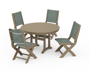 Coastal Folding Side Chair 5-Piece Round Dining Set With Trestle Legs