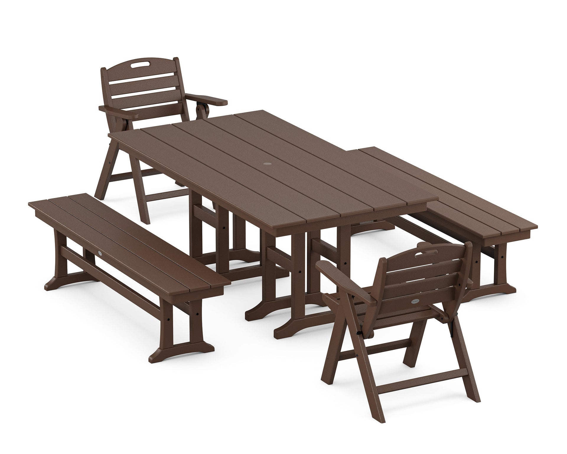 Nautical Lowback 5-Piece Farmhouse Dining Set with Benches