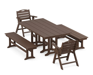 Nautical Lowback 5-Piece Farmhouse Dining Set with Benches