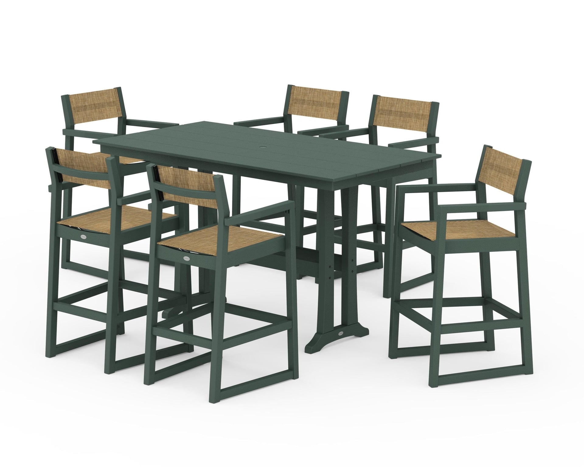 EDGE Sling Arm Chair 7-Piece Farmhouse Bar Set with Trestle Legs