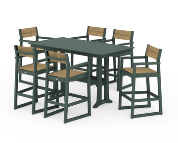 EDGE Sling Arm Chair 7-Piece Farmhouse Bar Set with Trestle Legs
