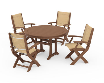 Coastal Folding Chair 5-Piece Round Dining Set with Trestle Legs