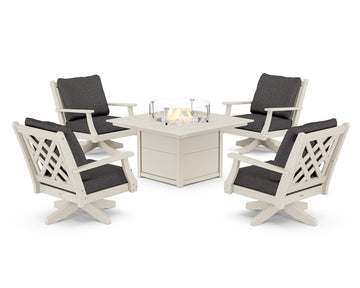 Wovendale 5-Piece Deep Seating Swivel Conversation Set with Fire Pit Table