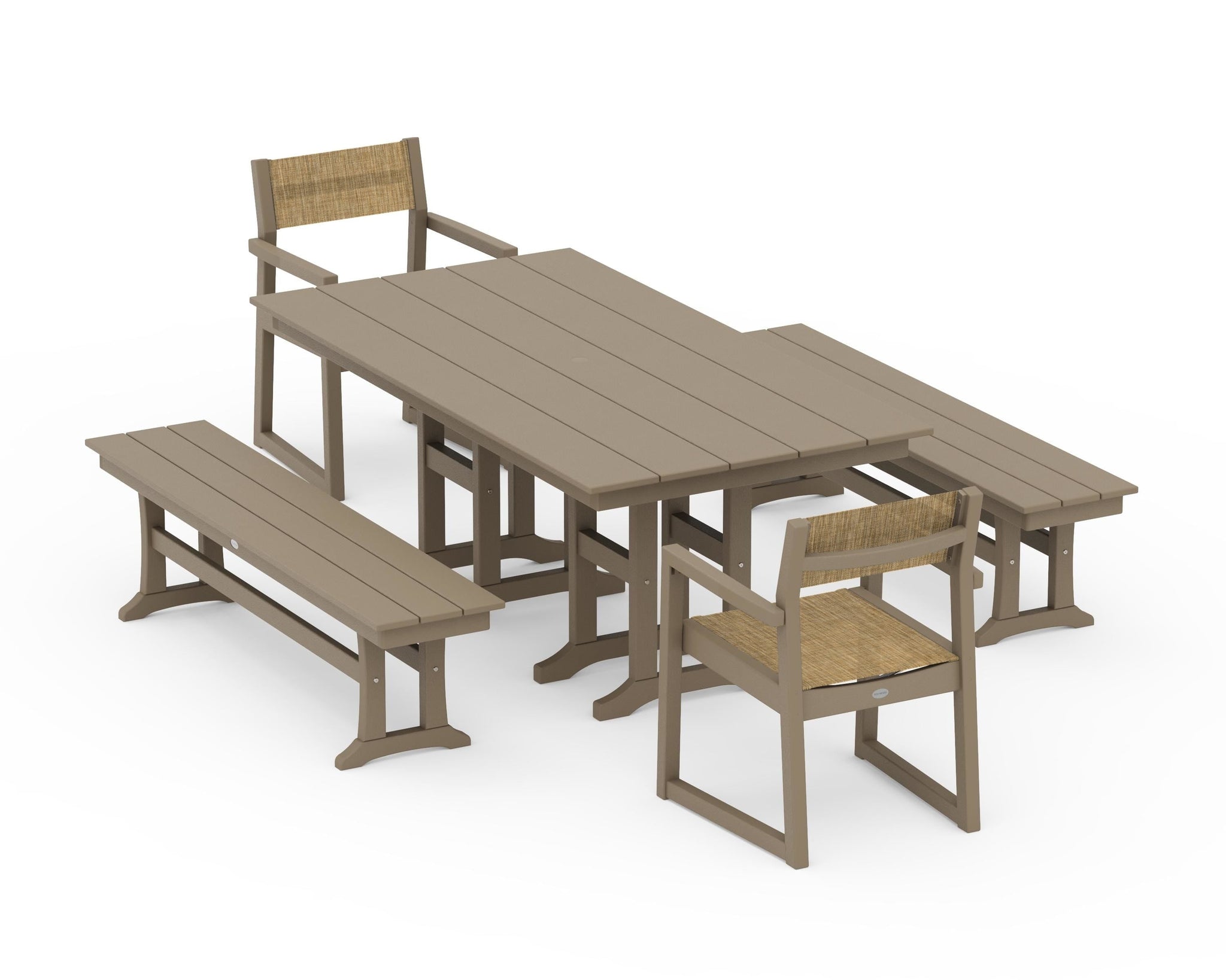 EDGE Sling Arm Chair 5-Piece Farmhouse Dining Set with Benches
