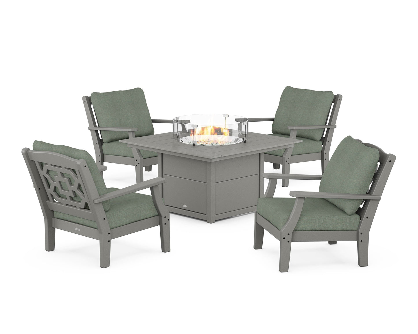 Chinoiserie 5-Piece Deep Seating Set with Fire Pit Table