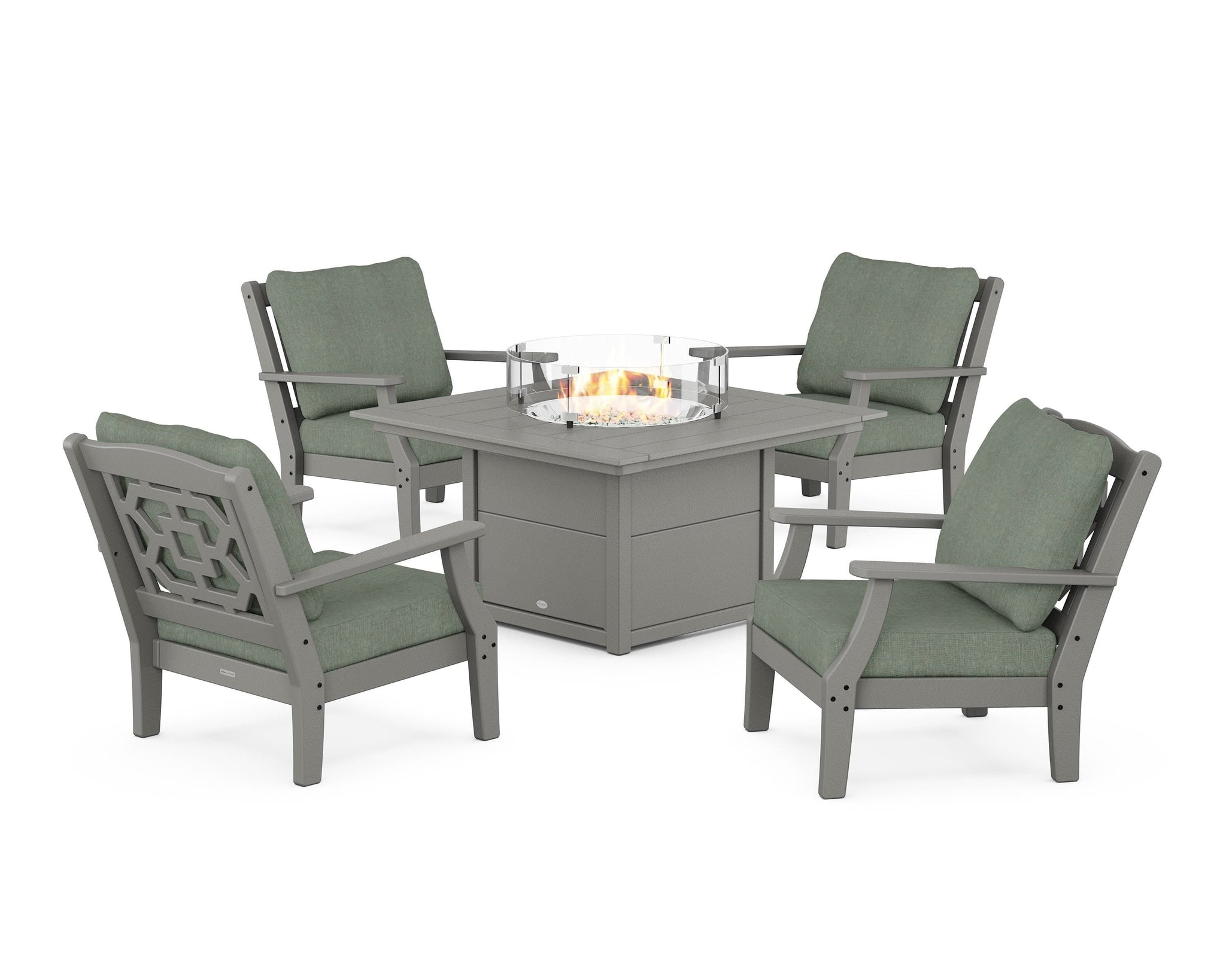 Chinoiserie 5-Piece Deep Seating Set with Fire Pit Table