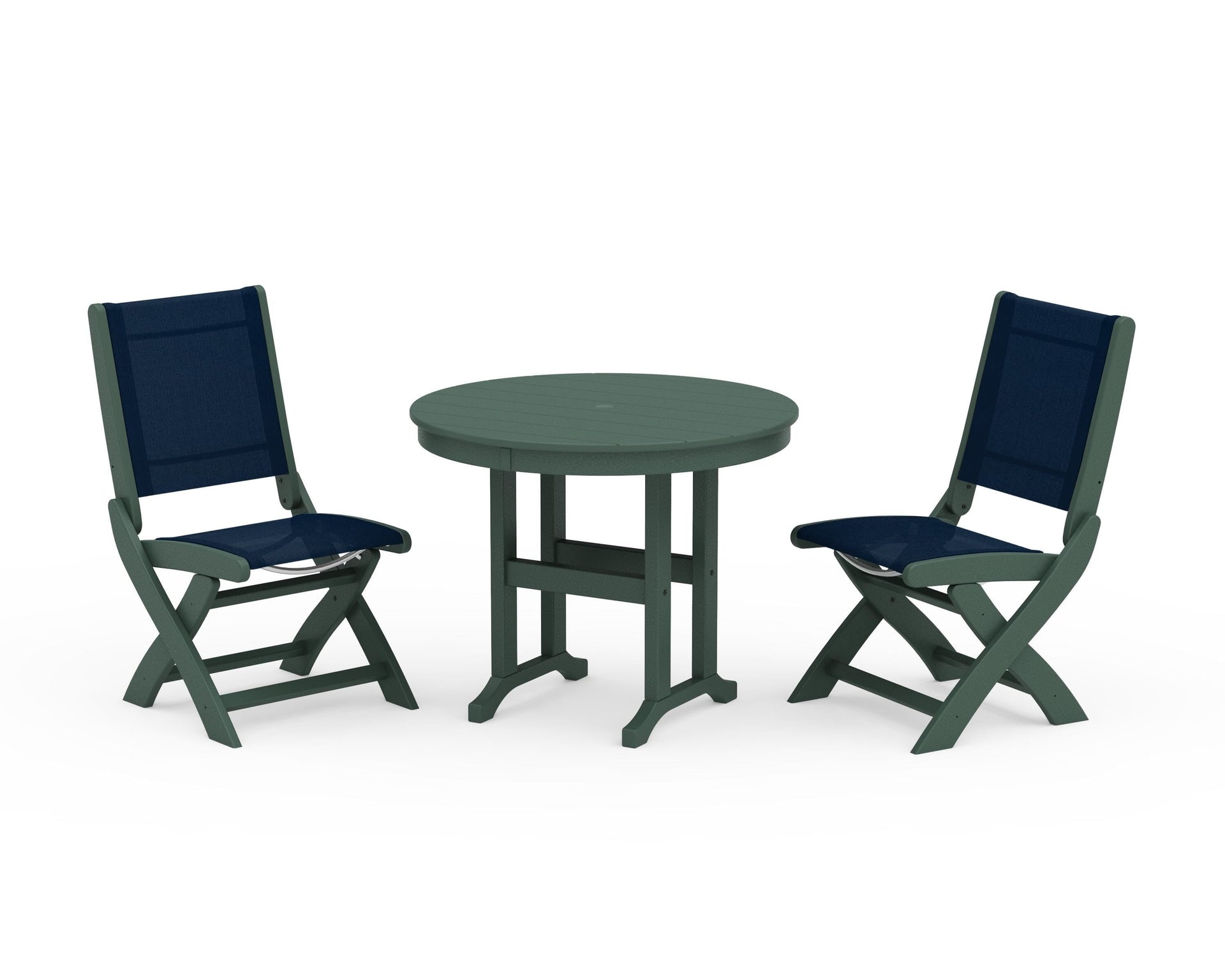 Coastal Folding Side Chair 3-Piece Round Dining Set
