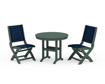 Coastal Folding Side Chair 3-Piece Round Dining Set