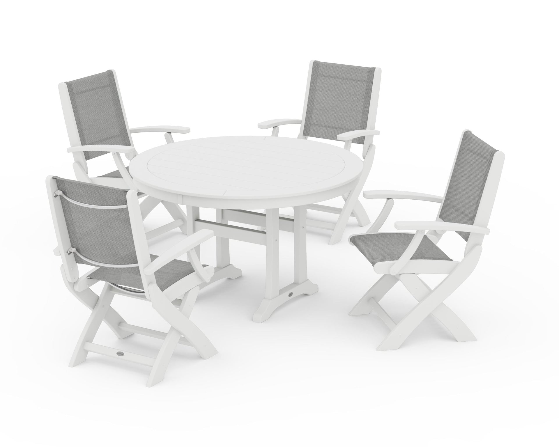 Coastal Folding Chair 5-Piece Round Dining Set with Trestle Legs
