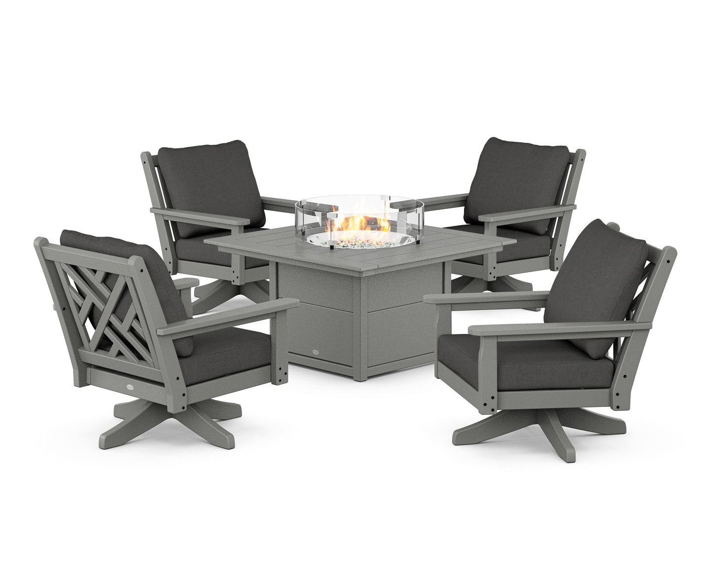 Chippendale 5-Piece Deep Seating Swivel Conversation Set with Fire Pit Table