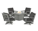 Chippendale 5-Piece Deep Seating Swivel Conversation Set with Fire Pit Table