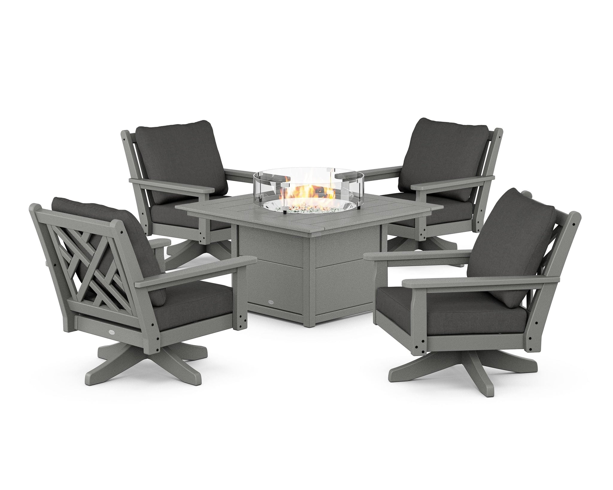 Chippendale 5-Piece Deep Seating Swivel Conversation Set with Fire Pit Table
