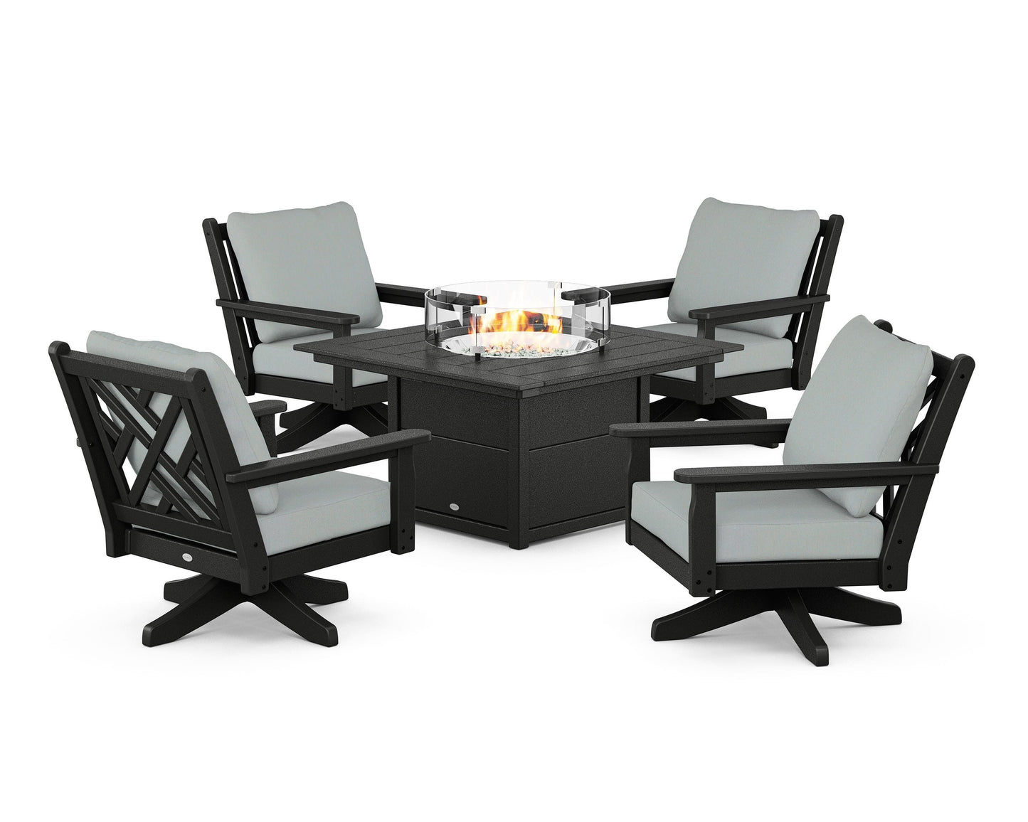 Chippendale 5-Piece Deep Seating Swivel Conversation Set with Fire Pit Table