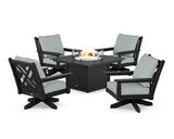Chippendale 5-Piece Deep Seating Swivel Conversation Set with Fire Pit Table