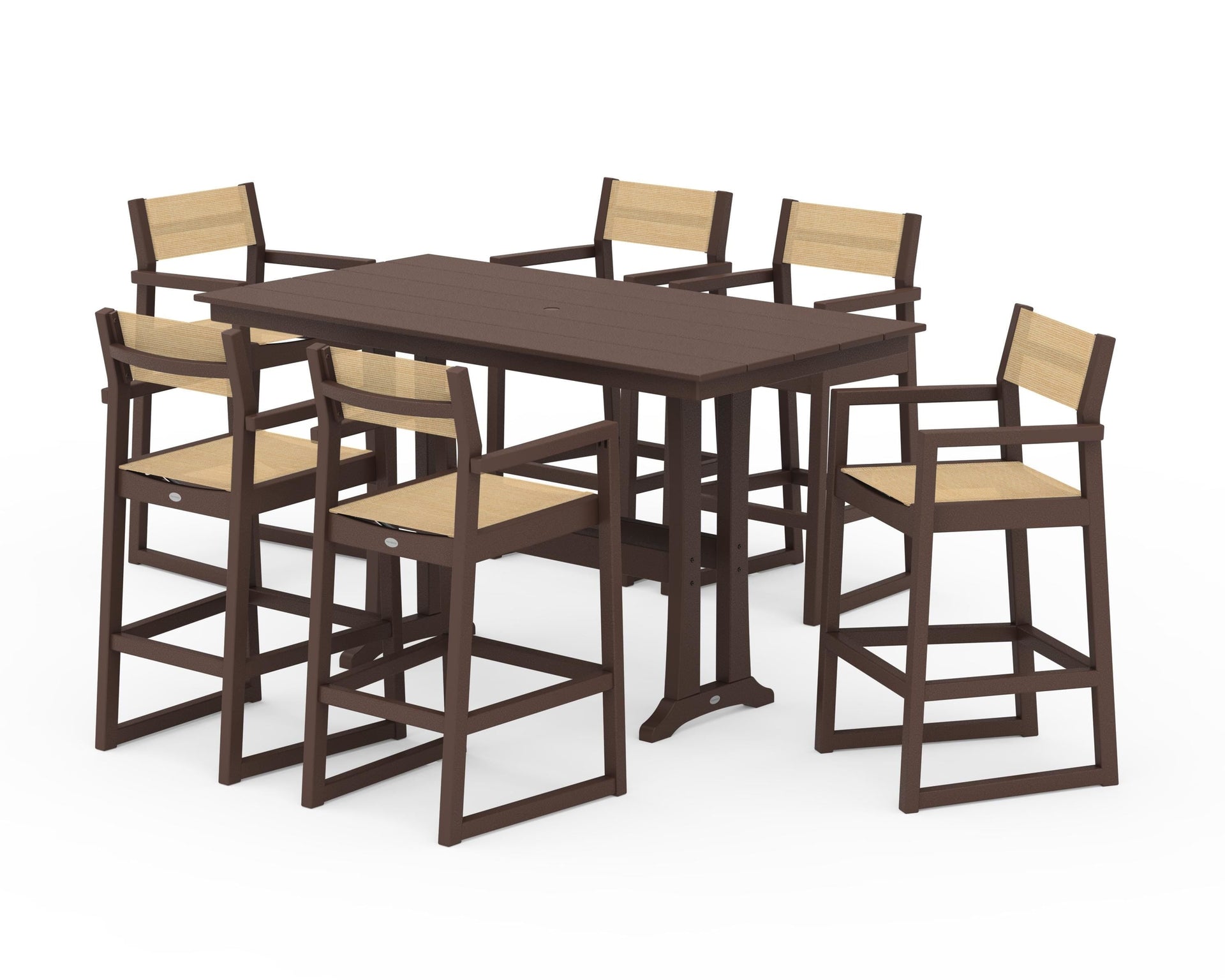 EDGE Sling Arm Chair 7-Piece Farmhouse Bar Set with Trestle Legs