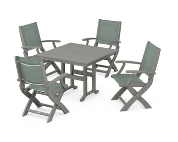 Coastal Folding Chair 5-Piece Farmhouse Dining Set