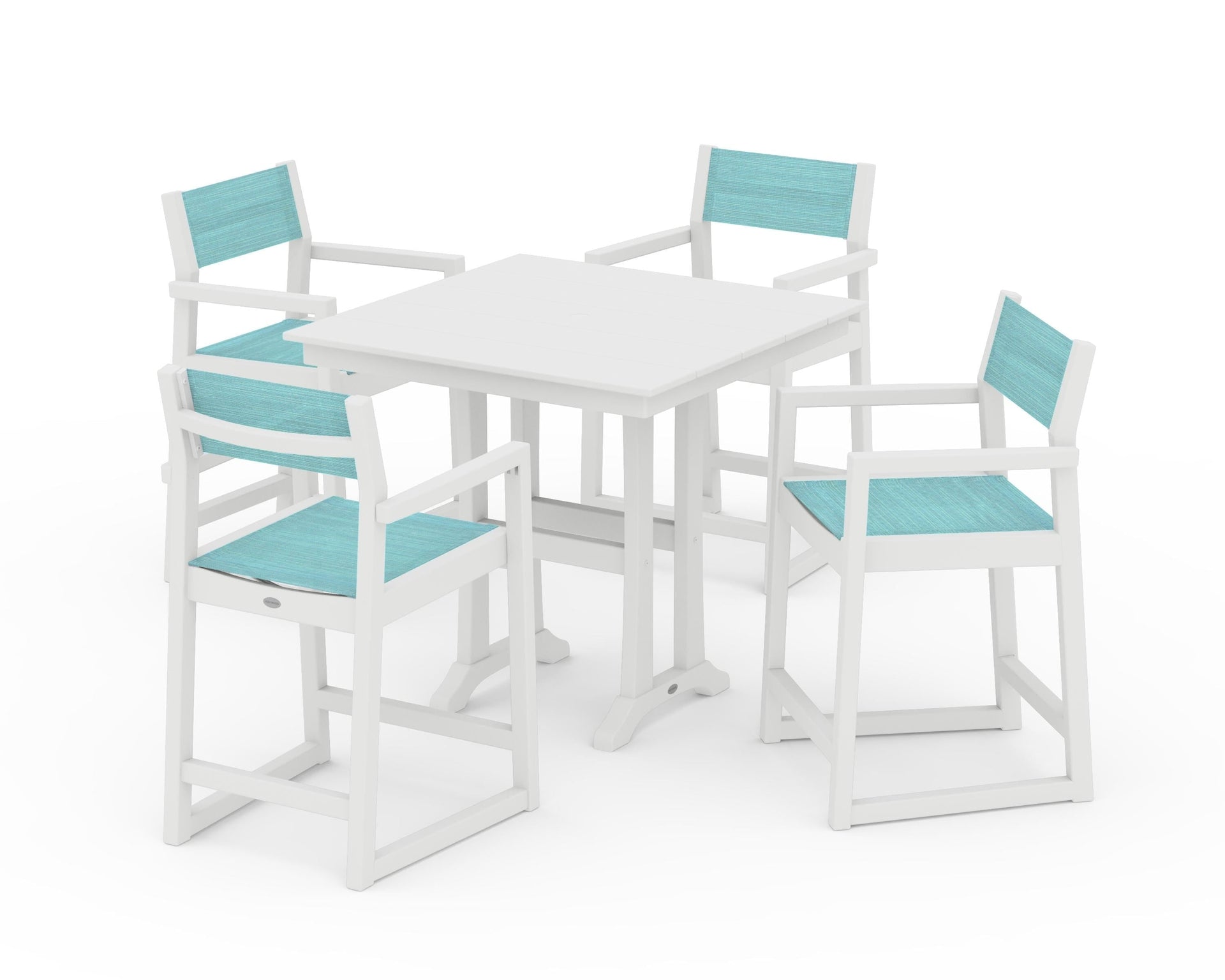 EDGE Sling Arm Chair 5-Piece Farmhouse Counter Set with Trestle Legs