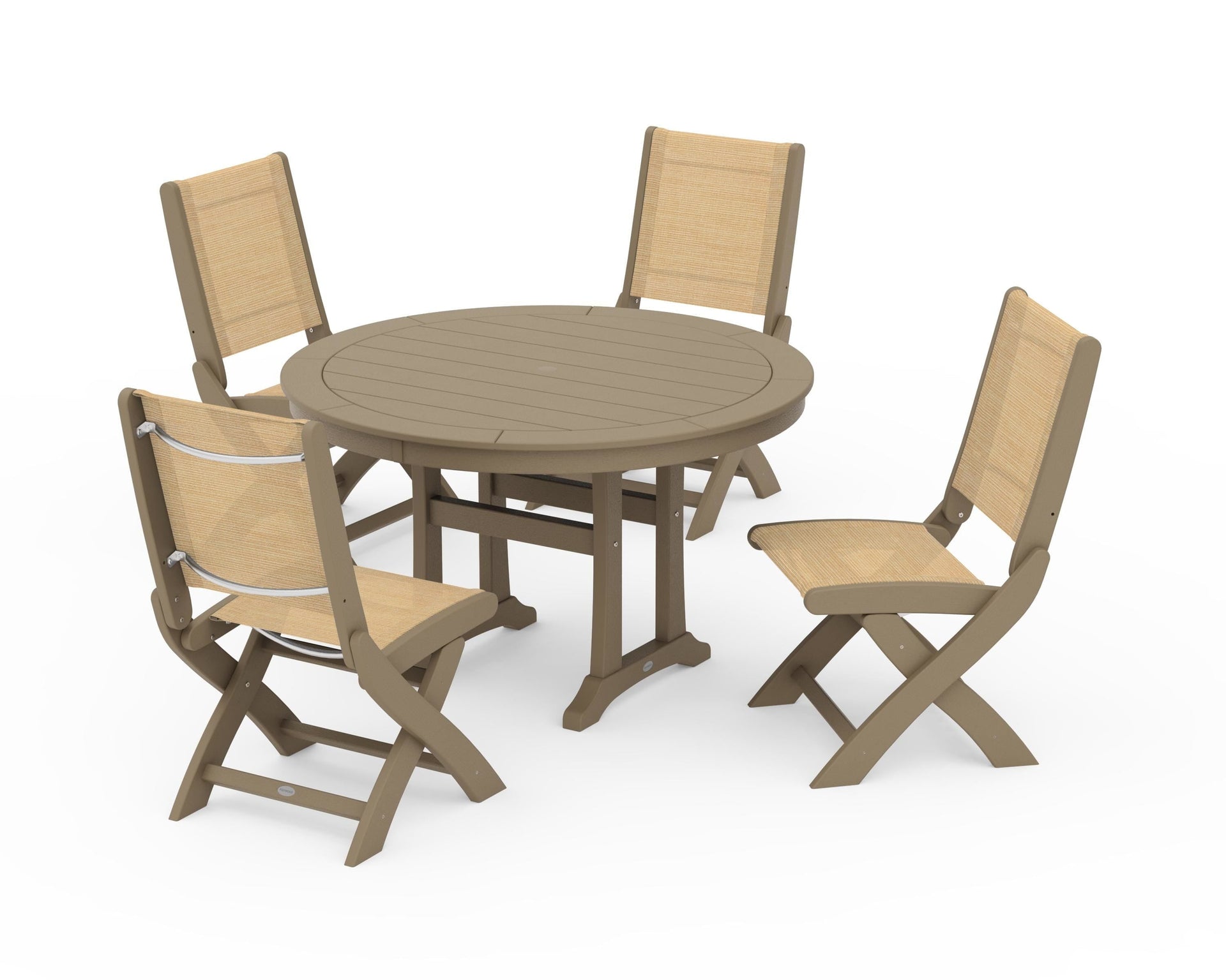 Coastal Folding Side Chair 5-Piece Round Dining Set With Trestle Legs