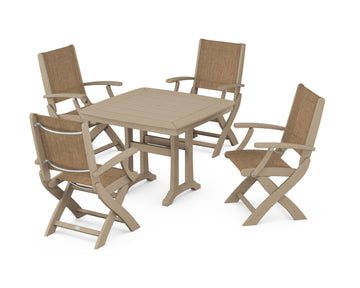 Coastal Folding Chair 5-Piece Dining Set with Trestle Legs