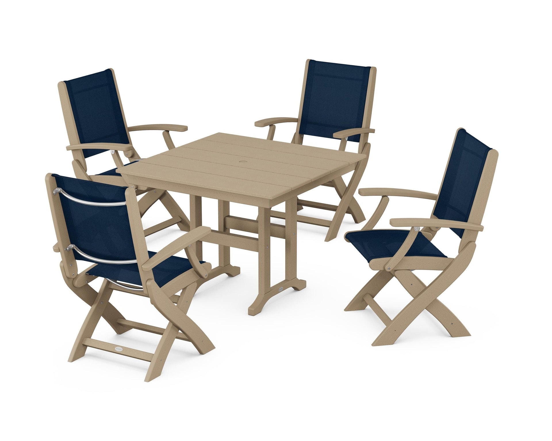 Coastal Folding Chair 5-Piece Farmhouse Dining Set