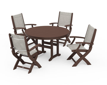 Coastal Folding Chair 5-Piece Round Dining Set