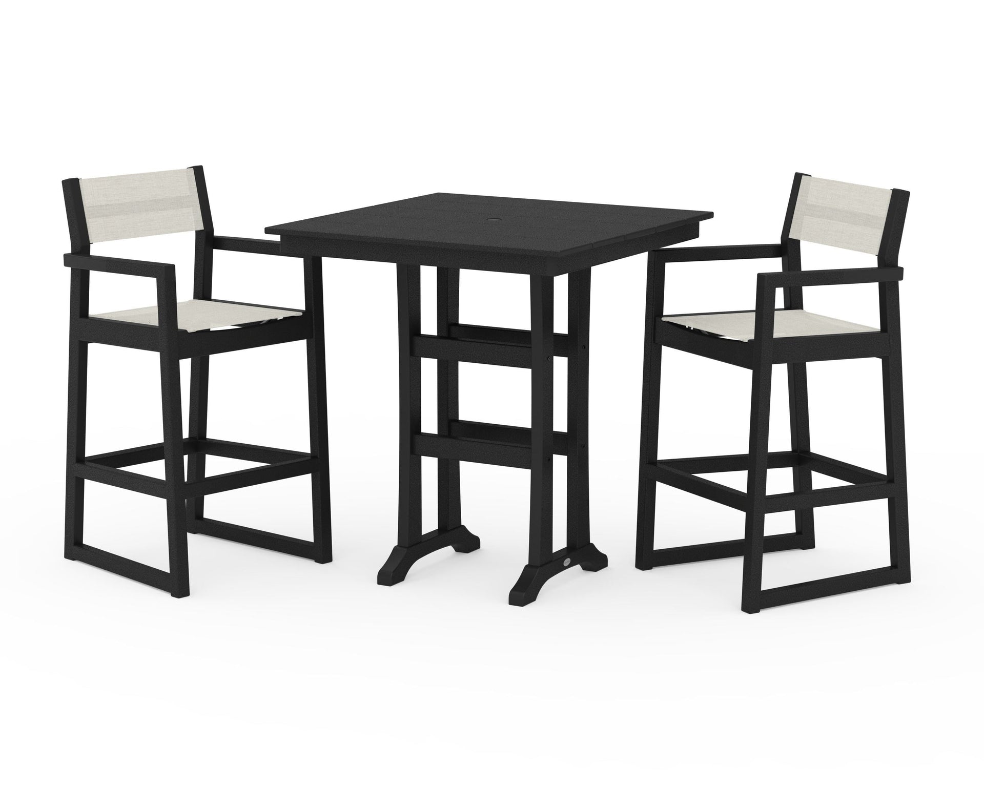 EDGE Sling Arm Chair 3-Piece Farmhouse Bar Set with Trestle Legs