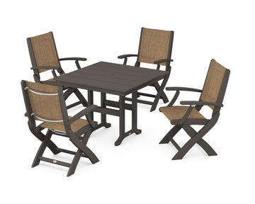 Coastal Folding Chair 5-Piece Farmhouse Dining Set