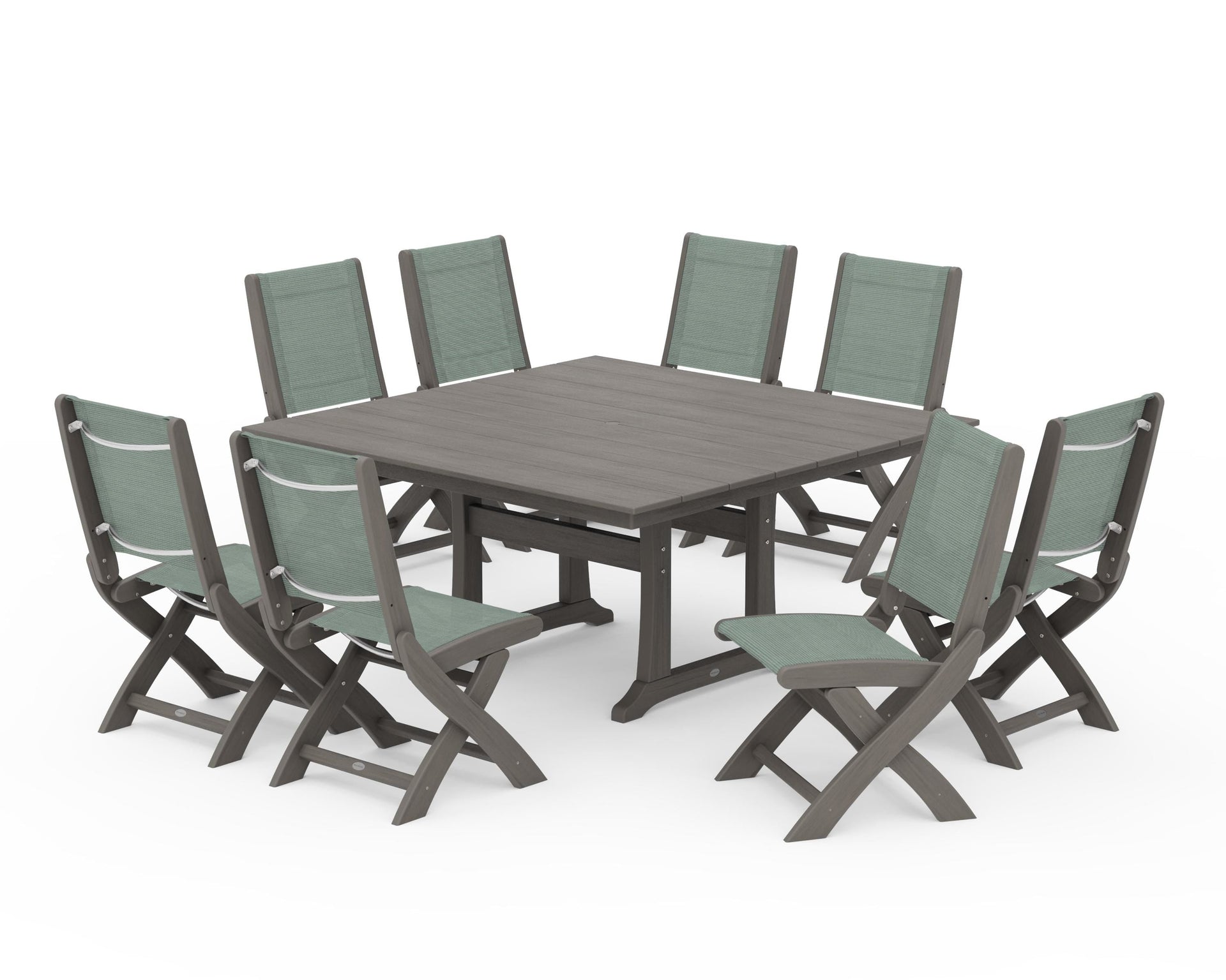 Coastal Folding Side Chair 9-Piece Farmhouse Dining Set