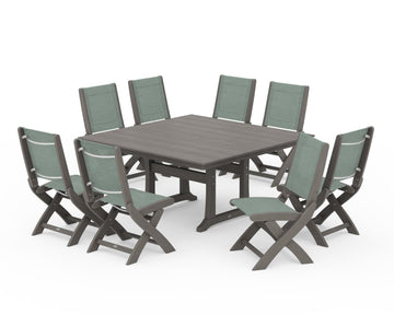 Coastal Folding Side Chair 9-Piece Farmhouse Dining Set