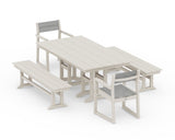 EDGE Sling Arm Chair 5-Piece Farmhouse Dining Set with Benches