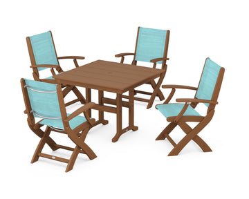 Coastal Folding Chair 5-Piece Farmhouse Dining Set