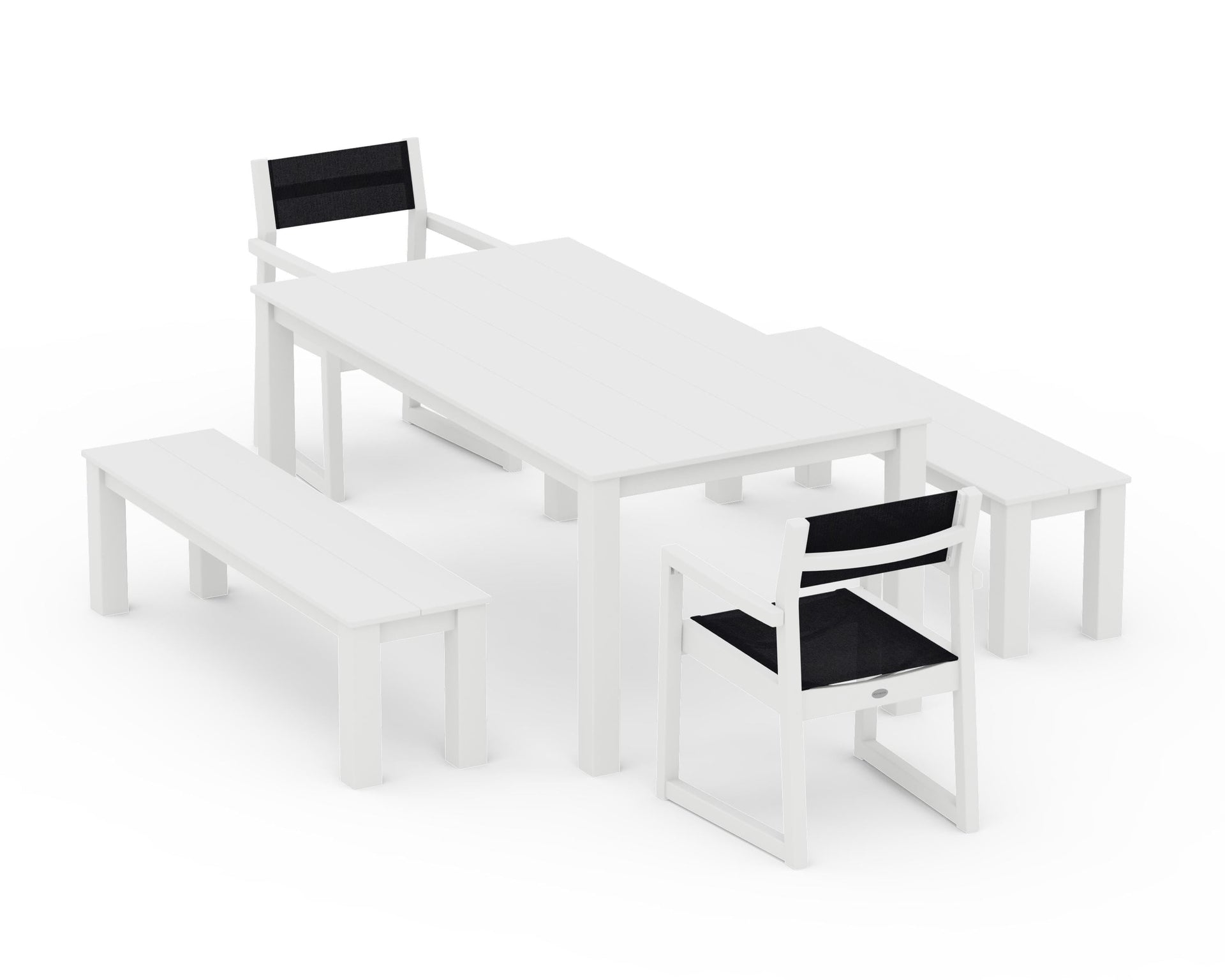 EDGE Sling Arm Chair 5-Piece Parsons Dining Set with Benches