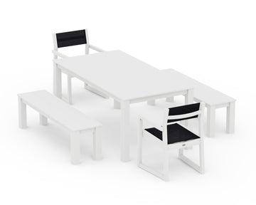 EDGE Sling Arm Chair 5-Piece Parsons Dining Set with Benches