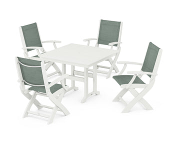 Coastal Folding Chair 5-Piece Farmhouse Dining Set