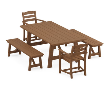 La Casa Café 5-Piece Rustic Farmhouse Dining Set With Benches