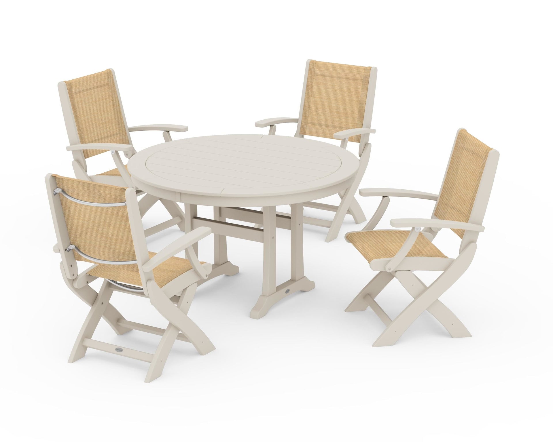 Coastal Folding Chair 5-Piece Round Dining Set with Trestle Legs