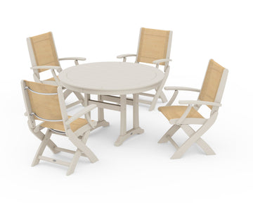 Coastal Folding Chair 5-Piece Round Dining Set with Trestle Legs