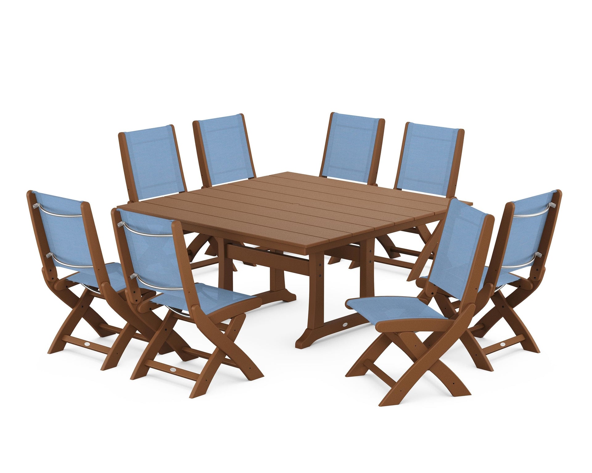 Coastal Folding Side Chair 9-Piece Farmhouse Dining Set