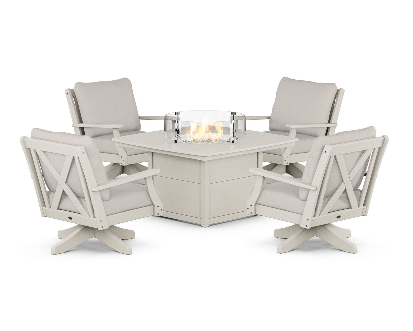 Braxton 5-Piece Deep Seating Swivel Conversation Set with Fire Pit Table