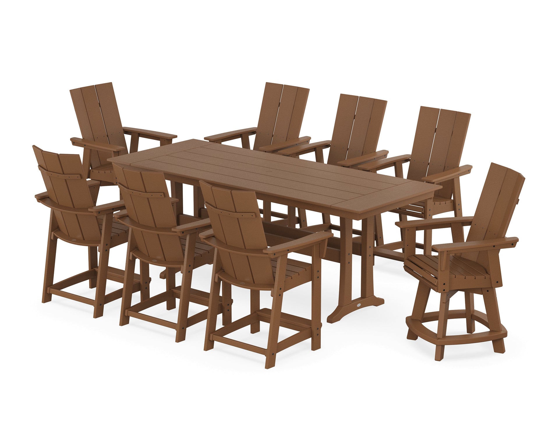 Modern Curveback Adirondack Swivel 9-Piece Farmhouse Counter Set with Trestle Legs