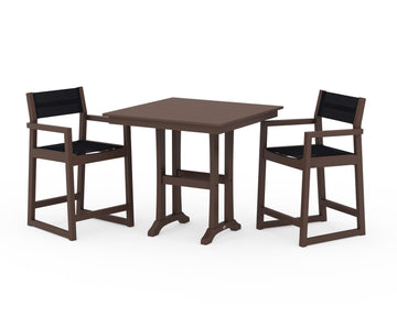 EDGE Sling Arm Chair 3-Piece Farmhouse Counter Set with Trestle Legs
