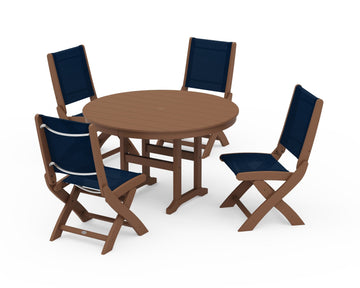 Coastal Folding Side Chair 5-Piece Round Dining Set