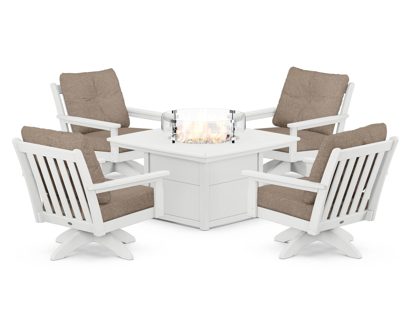 Vineyard 5-Piece Deep Seating Swivel Conversation Set with Fire Pit Table