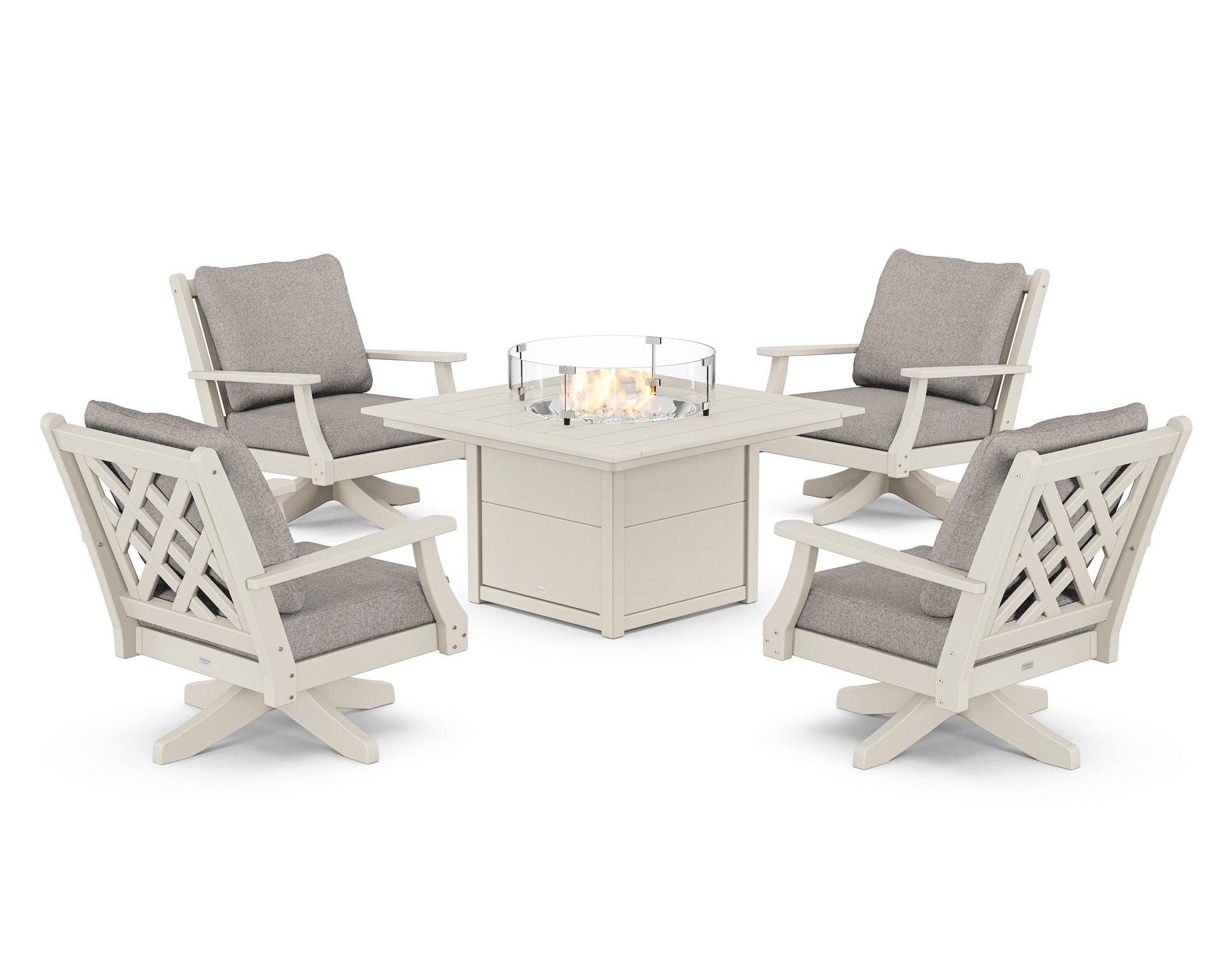 Wovendale 5-Piece Deep Seating Swivel Conversation Set with Fire Pit Table