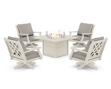 Wovendale 5-Piece Deep Seating Swivel Conversation Set with Fire Pit Table