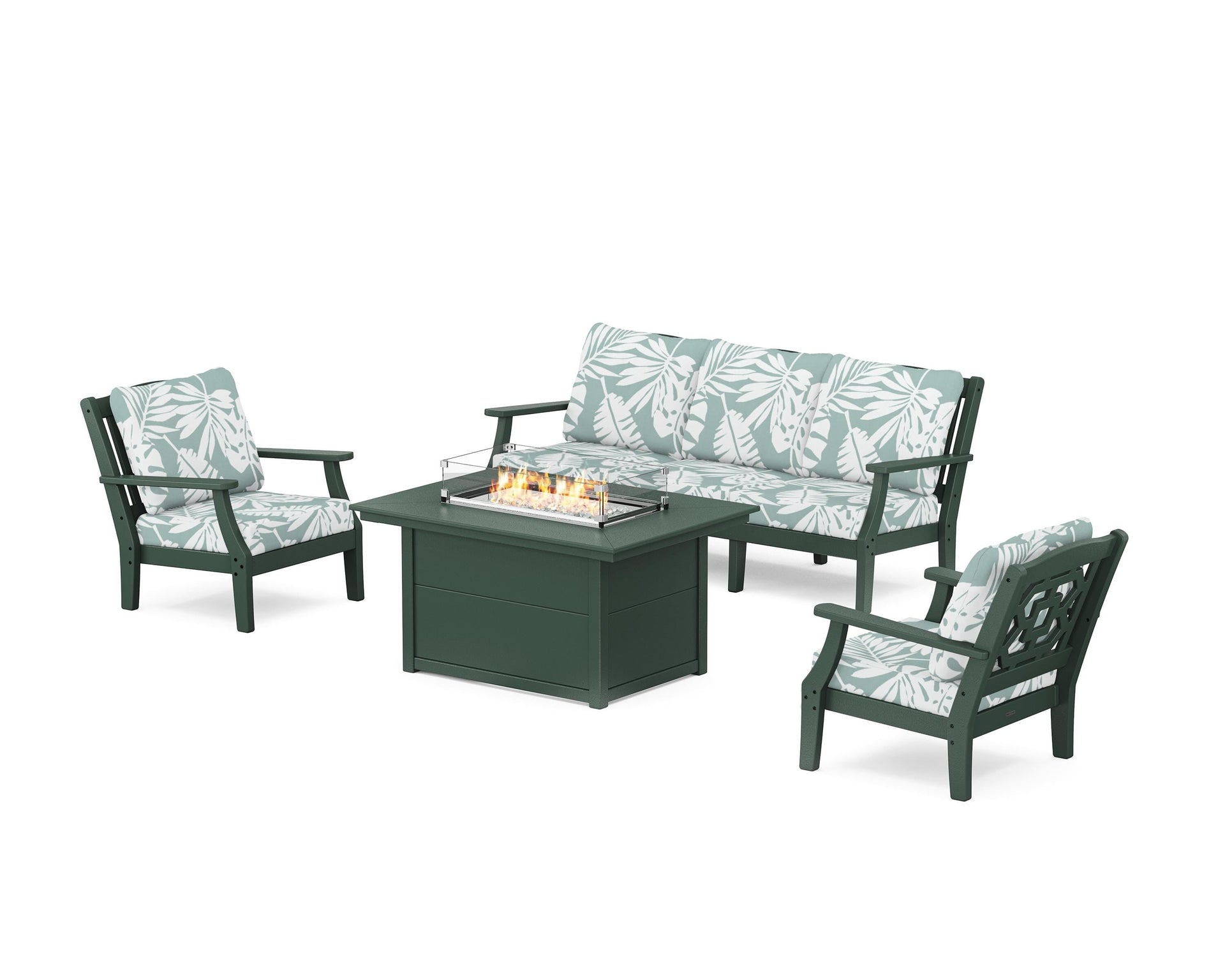 Chinoiserie Deep Seating Fire Pit Table Set