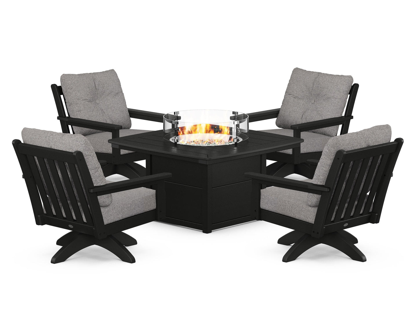 Vineyard 5-Piece Deep Seating Swivel Conversation Set with Fire Pit Table