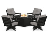 Vineyard 5-Piece Deep Seating Swivel Conversation Set with Fire Pit Table