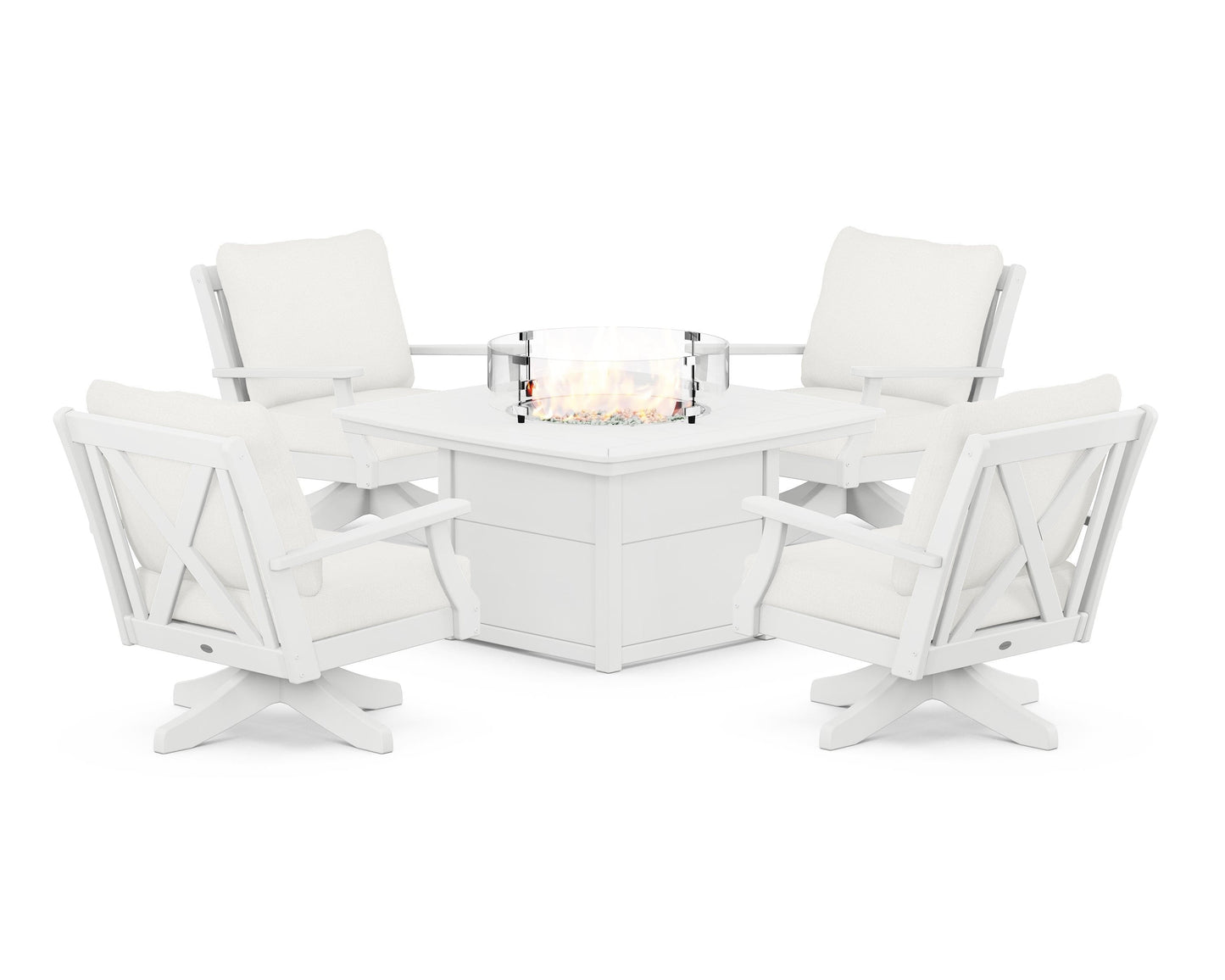 Braxton 5-Piece Deep Seating Swivel Conversation Set with Fire Pit Table